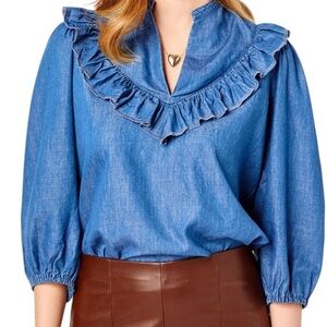 Cartolina Blue Chambray "Mabel" Ruffled Blouse XS NEW